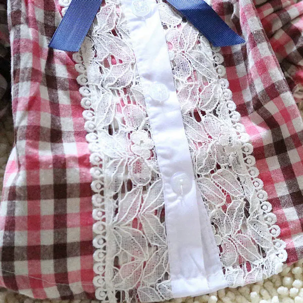 0-4Y Toddler Baby Girls Plaid Shirt Blouses Lace Lapel Bow Long Sleeve Kids Tee Shirts Tops NW