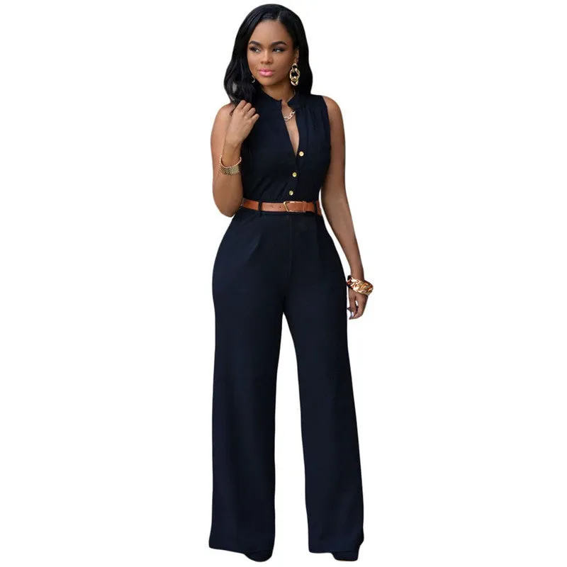 11 Colors Fashion Women Jumpsuit Summer Overalls Belted Wide Leg Jumpsuit Plus Size macacao long pant Elegant Jumpsuits