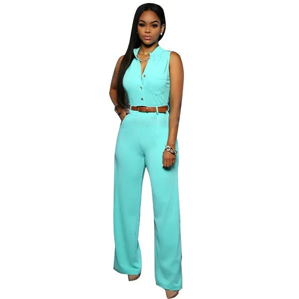 11 Colors Fashion Women Jumpsuit Summer Overalls Belted Wide Leg Jumpsuit Plus Size macacao long pant Elegant Jumpsuits