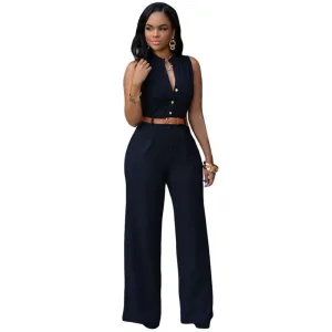 11 Colors Fashion Women Jumpsuit Summer Overalls Belted Wide Leg Jumpsuit Plus Size macacao long pant Elegant Jumpsuits