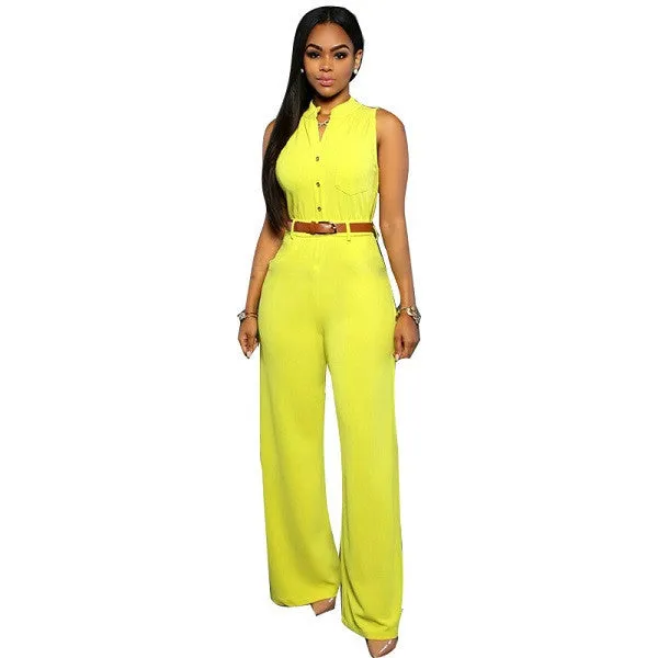 11 Colors Fashion Women Jumpsuit Summer Overalls Belted Wide Leg Jumpsuit Plus Size macacao long pant Elegant Jumpsuits