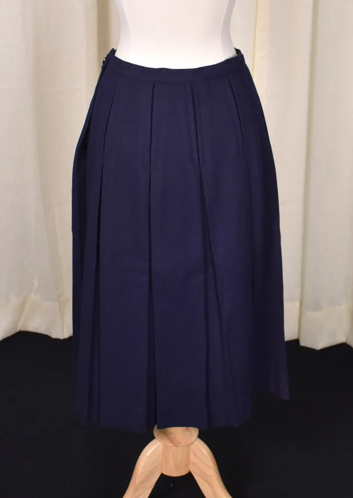 1950s Vintage Navy Box Pleat Skirt