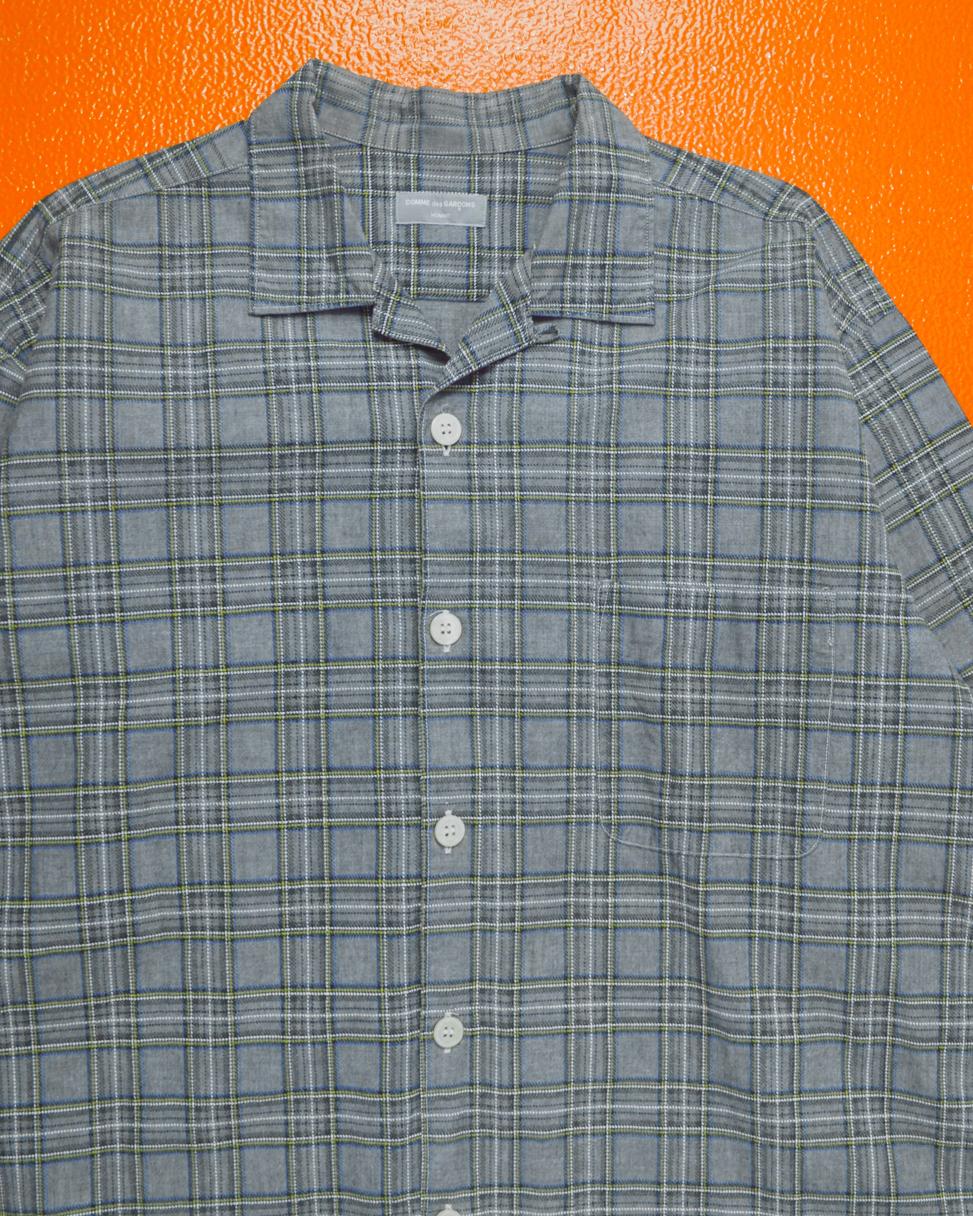 1997 Grey Plaid Open Collar Boxy Shirt (~L~)