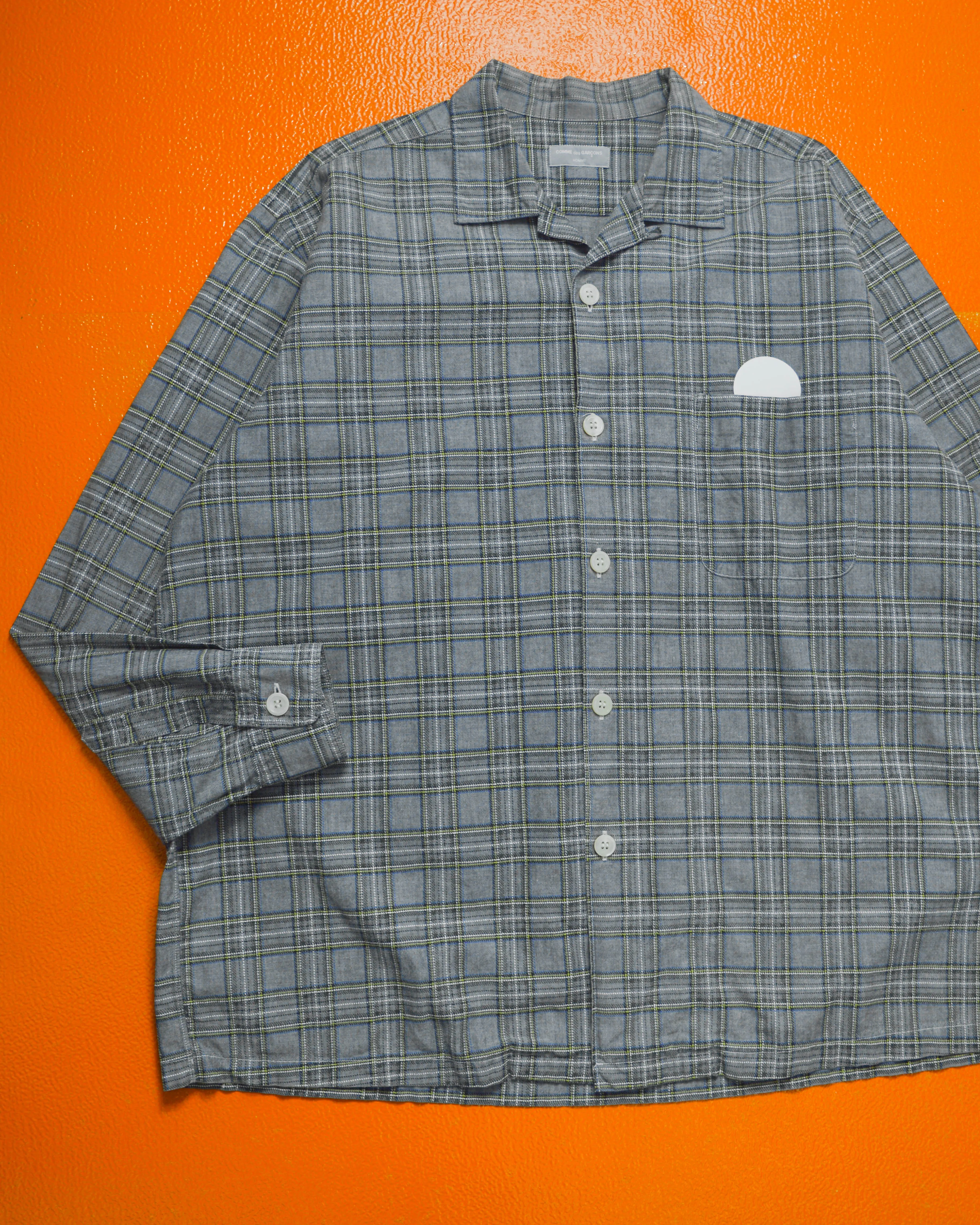 1997 Grey Plaid Open Collar Boxy Shirt (~L~)
