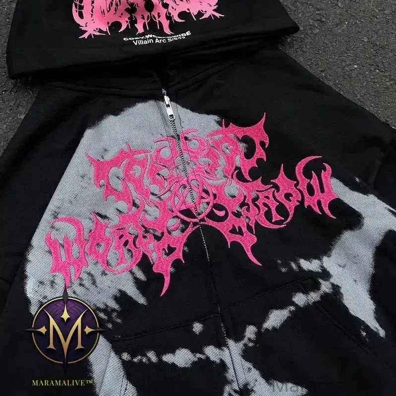 2024 New Chic Hooded Gothic Zipper Sweatshirt Sweatshirt Men's Women's Sweatshirt Zipper Design Long Sleeves Loose