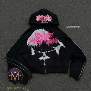 2024 New Chic Hooded Gothic Zipper Sweatshirt Sweatshirt Men's Women's Sweatshirt Zipper Design Long Sleeves Loose