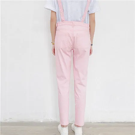 4 Colors Denim Jumpsuit Preppy Style Fashion Pocket Womens Jeans Jumpsuit Girls Casual Denim Overalls Skinny Women