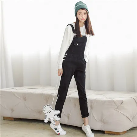 4 Colors Denim Jumpsuit Preppy Style Fashion Pocket Womens Jeans Jumpsuit Girls Casual Denim Overalls Skinny Women