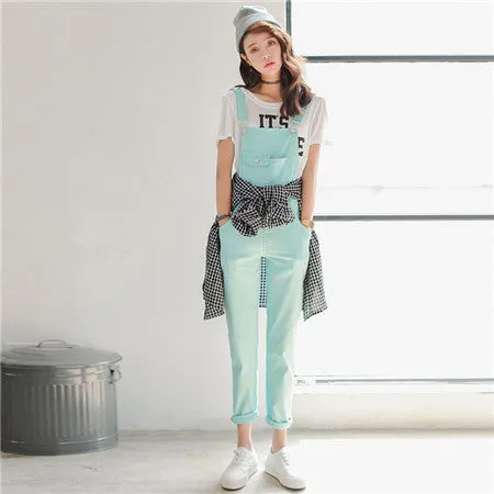 4 Colors Denim Jumpsuit Preppy Style Fashion Pocket Womens Jeans Jumpsuit Girls Casual Denim Overalls Skinny Women