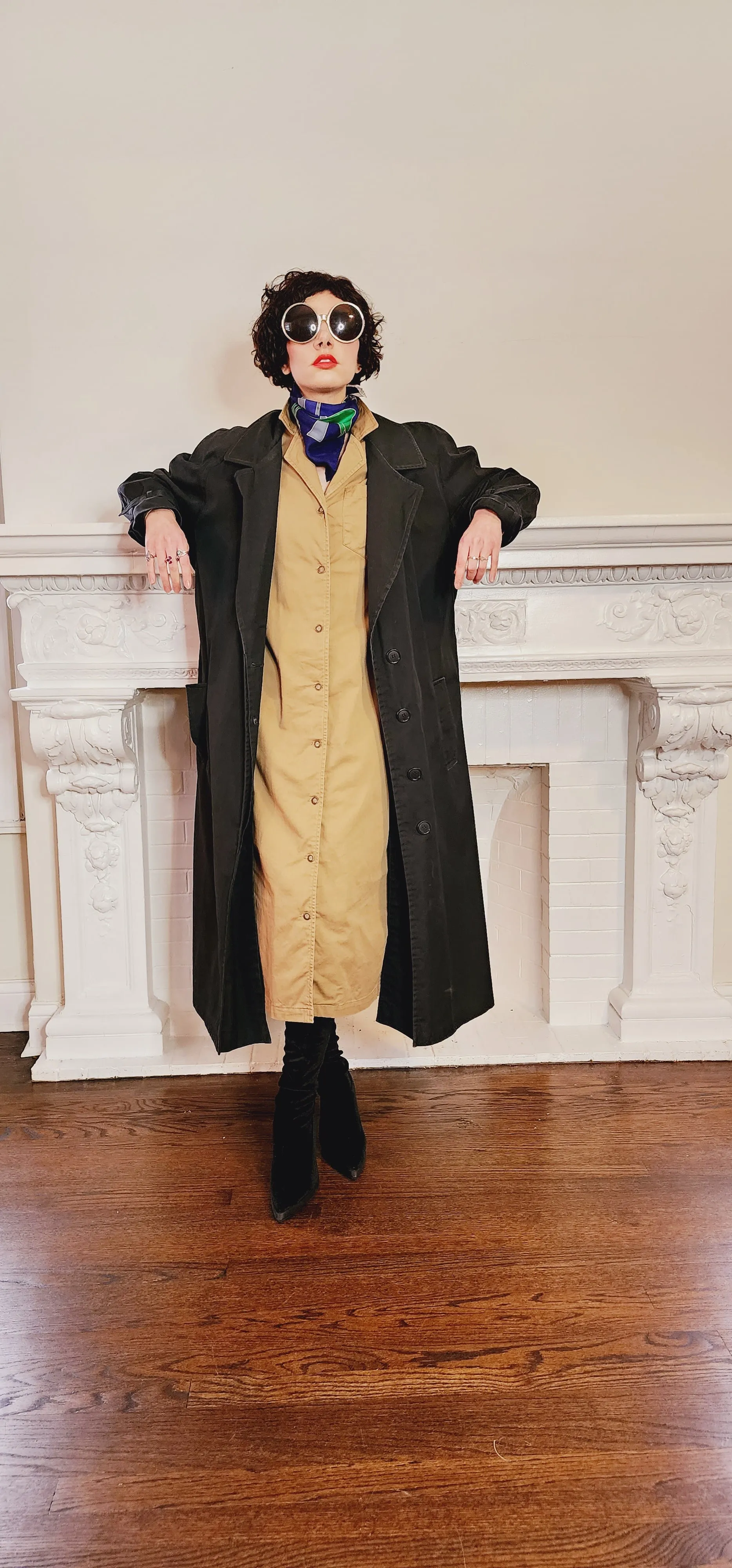 80s Black Trench Coat Anne Klein Rainwear with Belt / L
