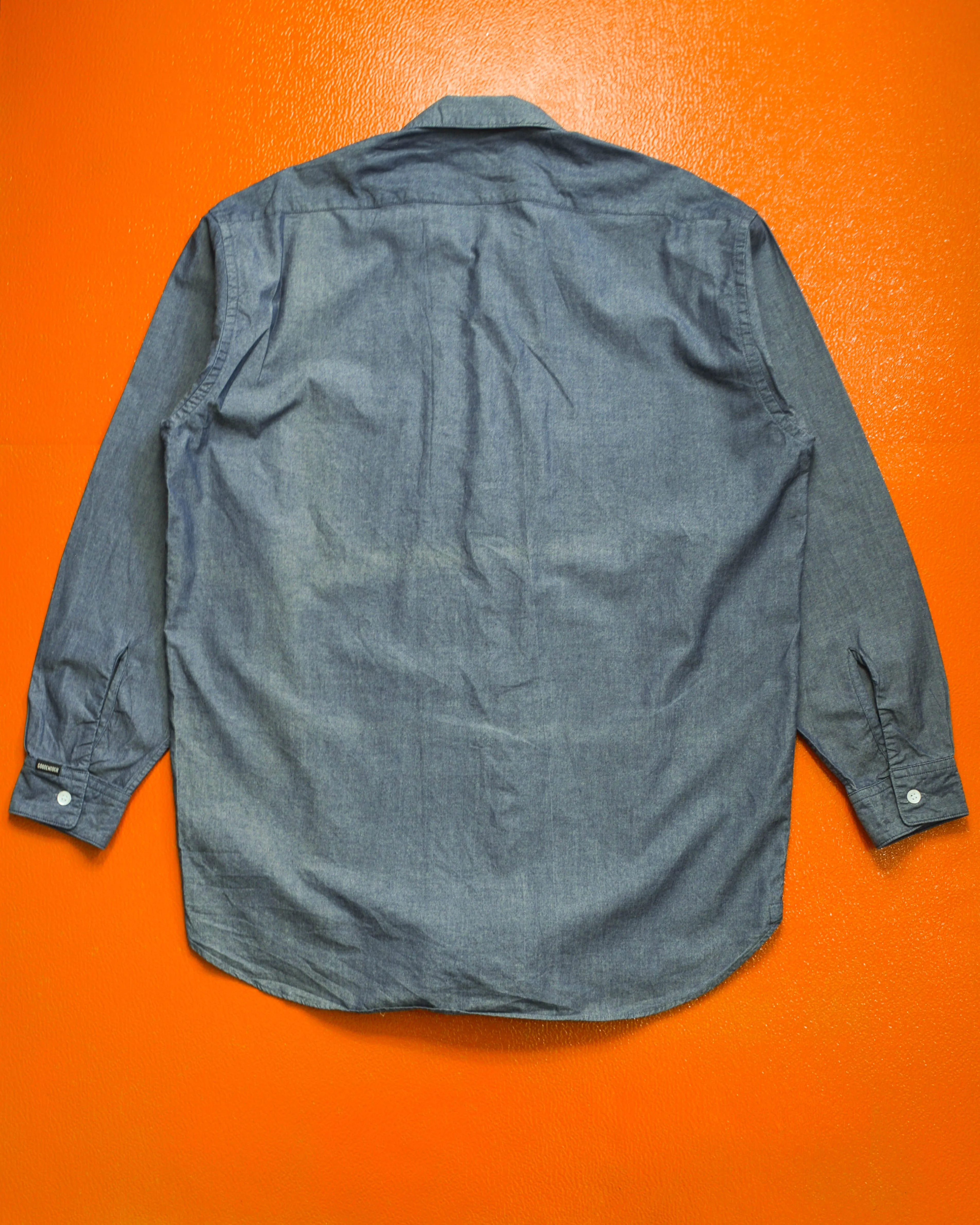 90s Chambray Open Collar Minimal Shirt (L~XL)