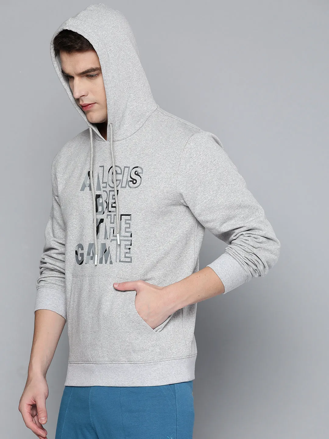 Alcis Men Grey Printed Hooded Sweatshirt