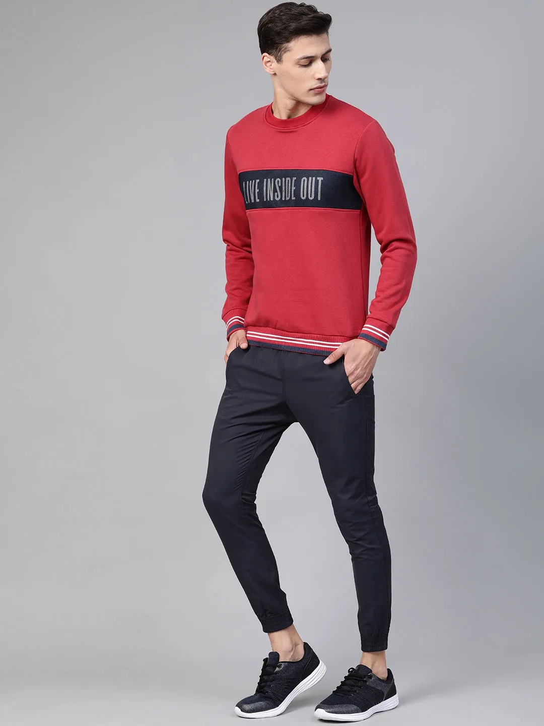 Alcis Men Red Navy Blue Printed Detail Sports Sweatshirt