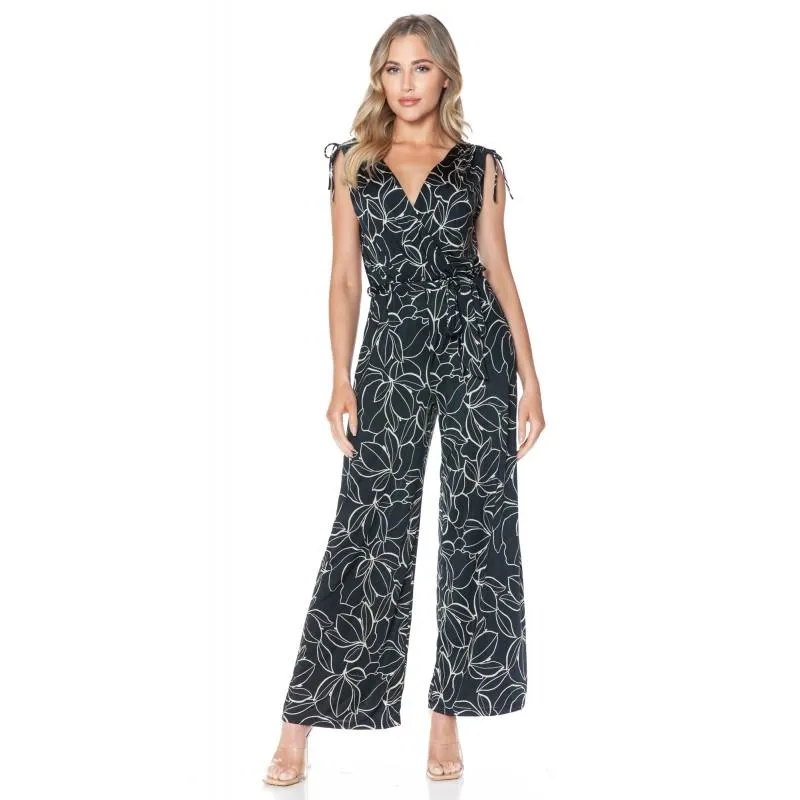Ariella Sleeveless Black and White Print Jumpsuit