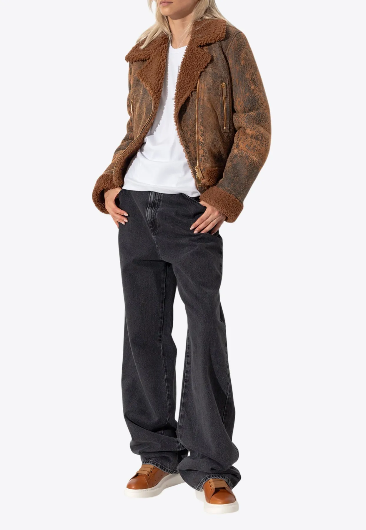Aviator Shearling and Leather Short Jacket