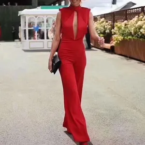 Backless  Sleeveless Hollow Out Sexy High Waist Maxi Wide Leg Summer Fashion