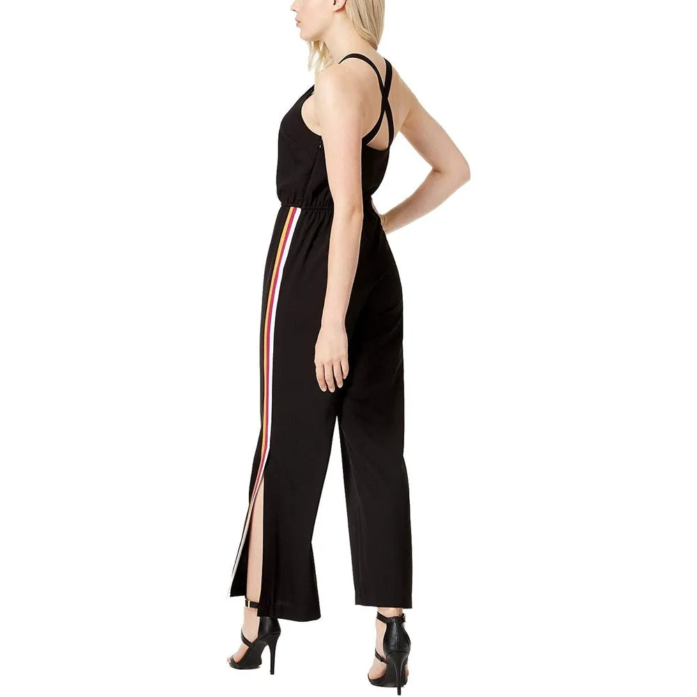 bar III Womens Varsity-Stripe Jumpsuit, Black, Large