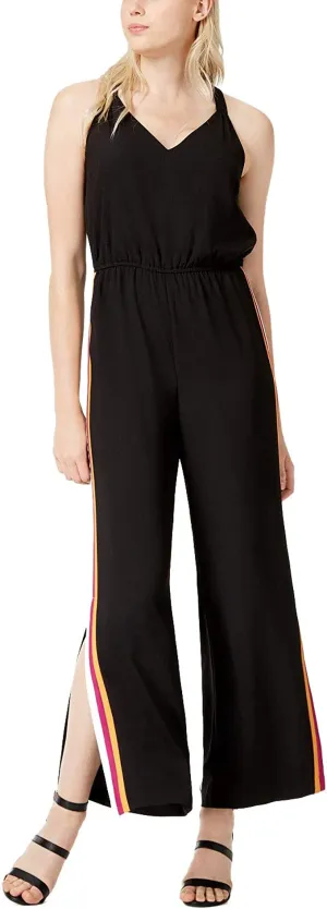 bar III Womens Varsity-Stripe Jumpsuit, Black, Medium