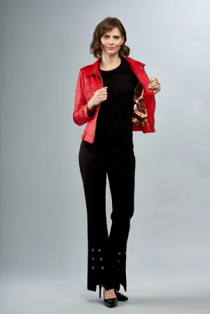 BCJ0687 Zip Up Faux Vegan Leather Jacket with Top Stitching in Apple