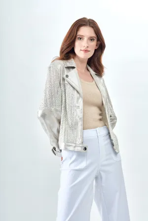 BCJ101C06KNT Vegan Leather/ Metallic Knit Combo Jacket
