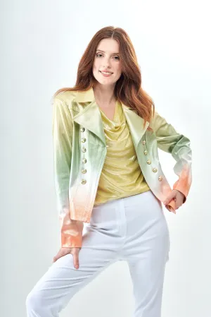 BCJ5726BMPRB Vegan Metallic Faux Leather Jacket with Button Trim in Liquid Multi Ombre Lemonade