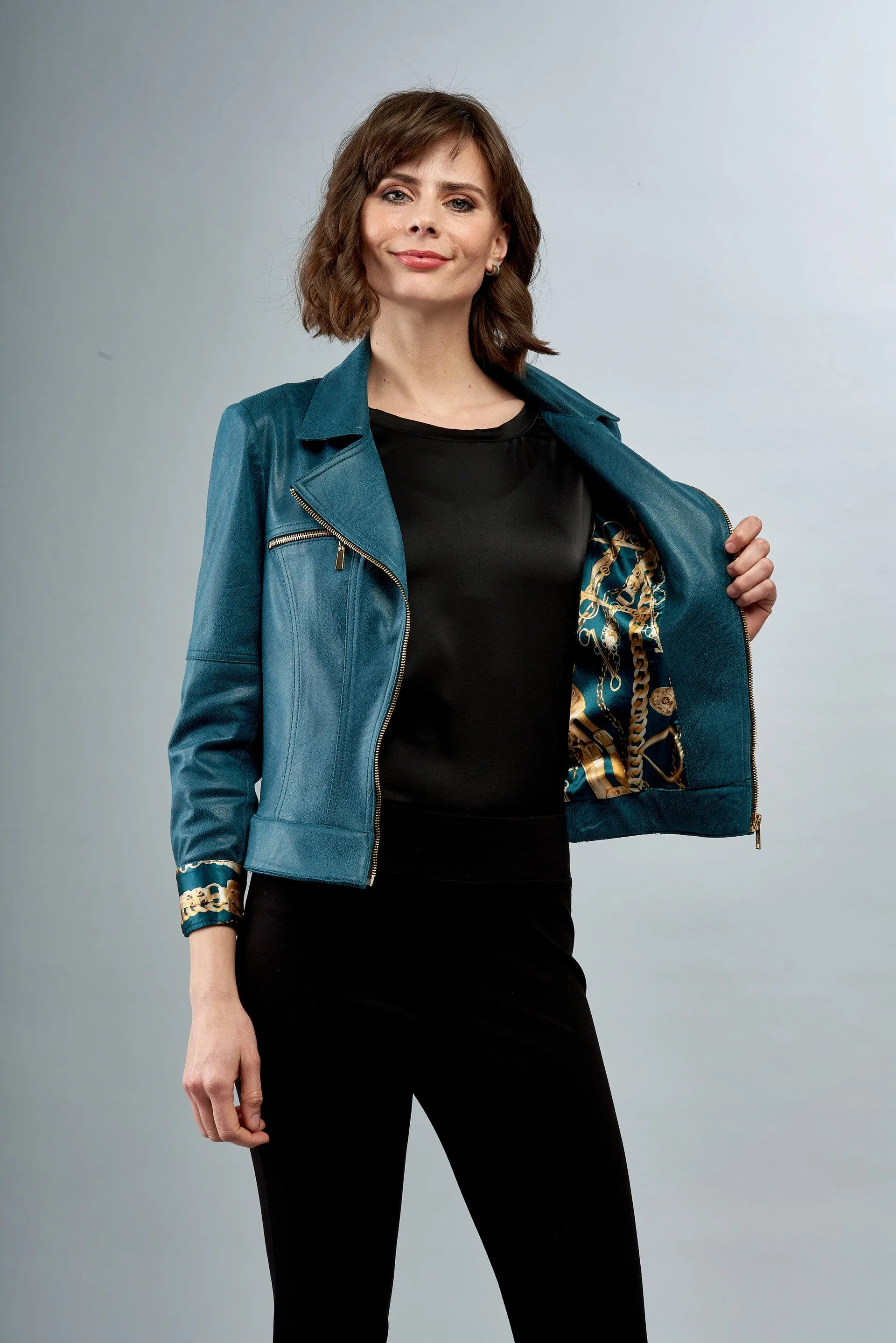 BCJ7687 Faux Vegan Leather Zip Up Moto Jacket
