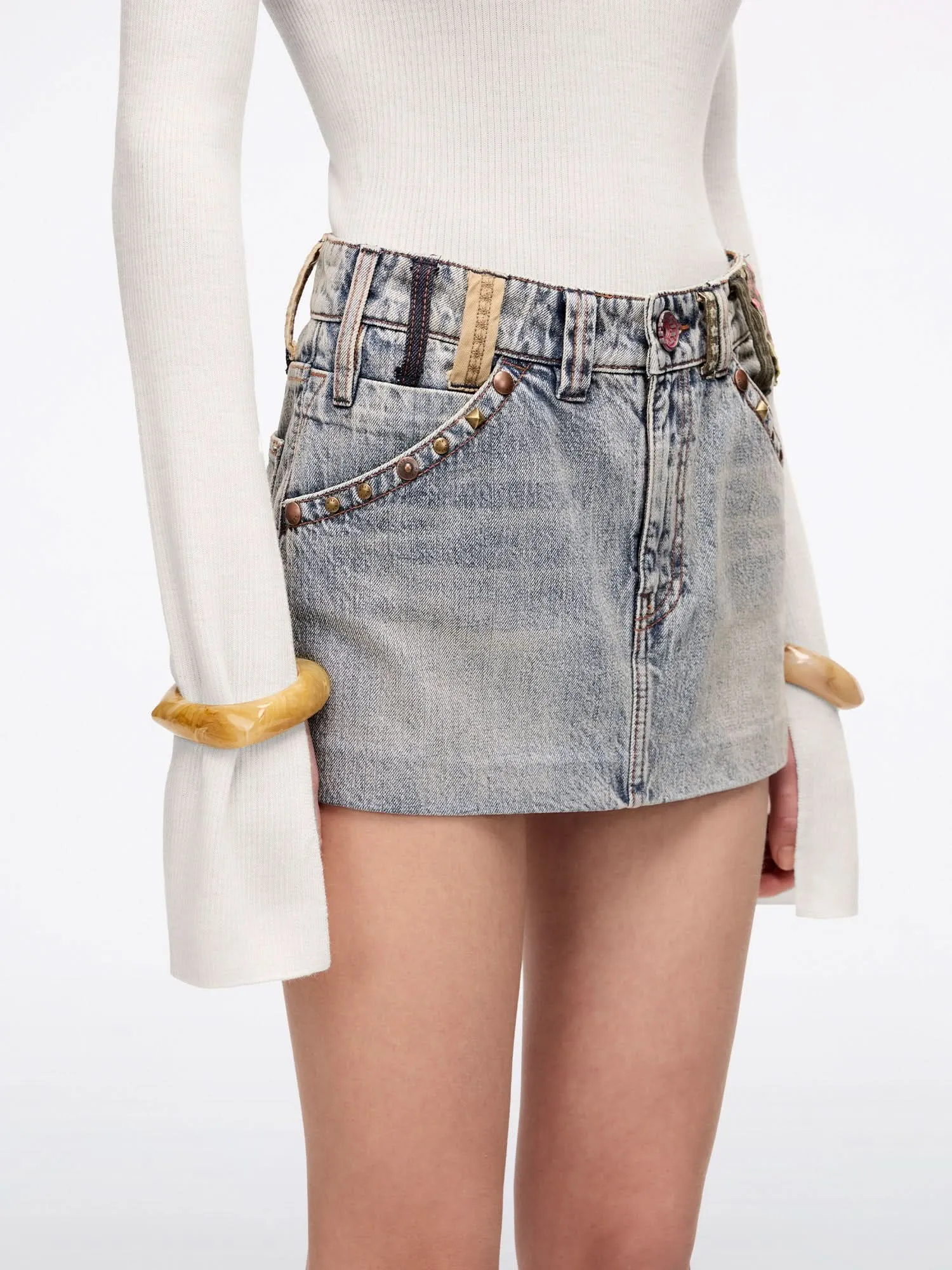 Belt Loop Denim Mini Skirt