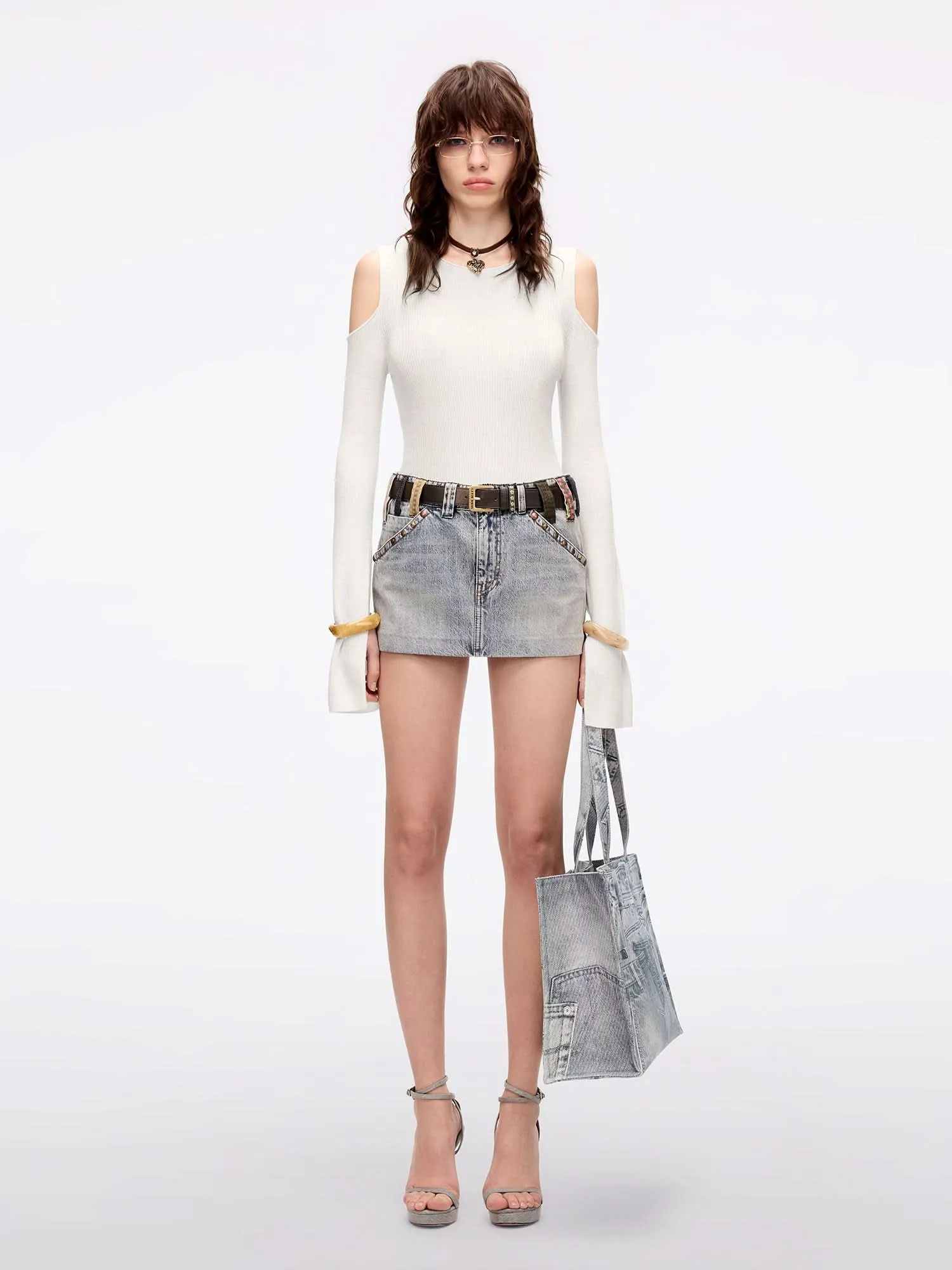 Belt Loop Denim Mini Skirt