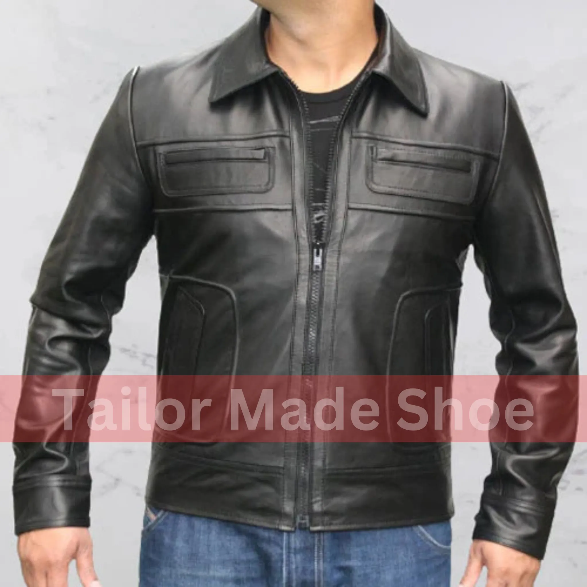 Bespoke Handmade Men Black Pure Leather Zipper Jacket, Winter Leather Apparel