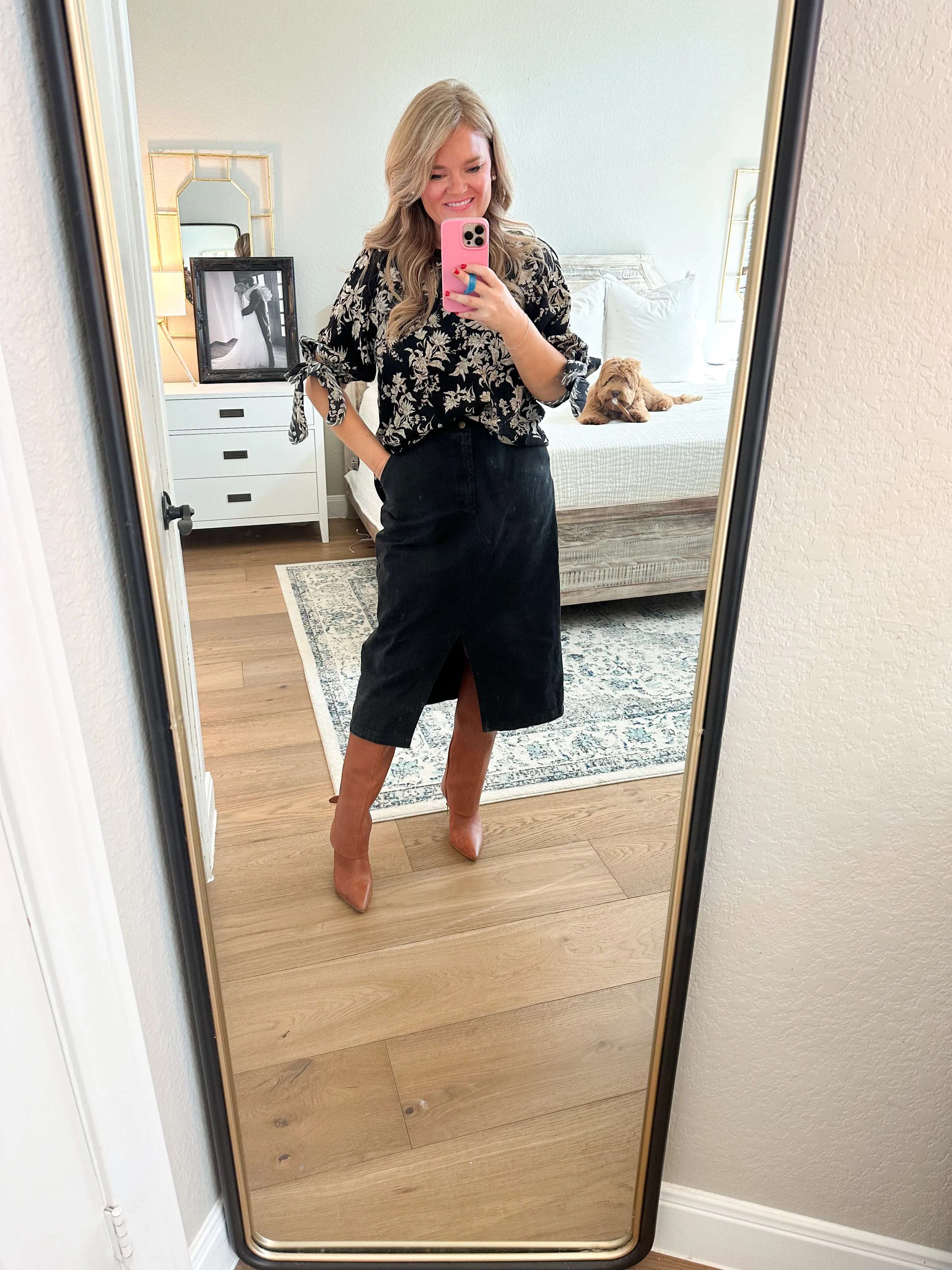 Black Denim Midi Skirt