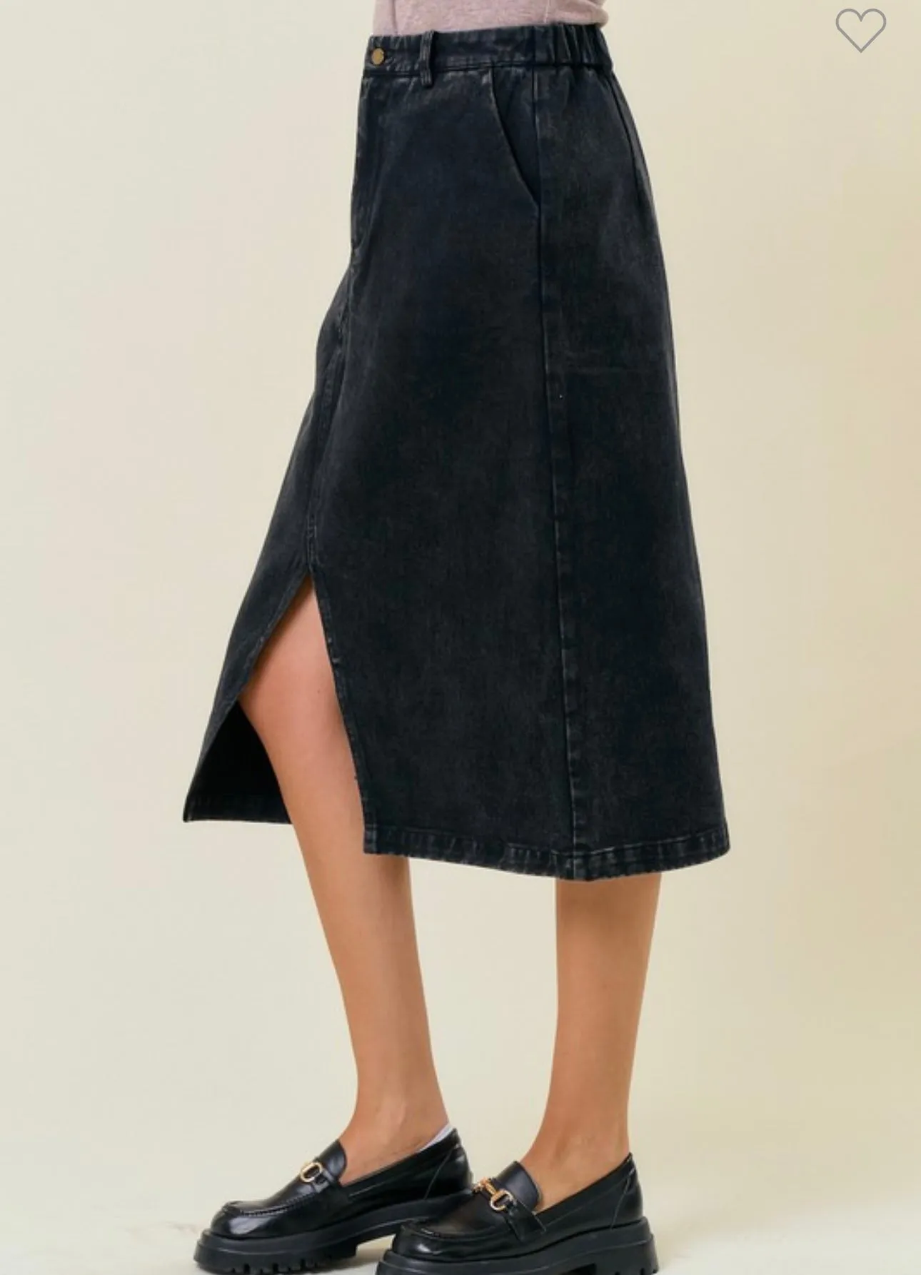 Black Denim Midi Skirt