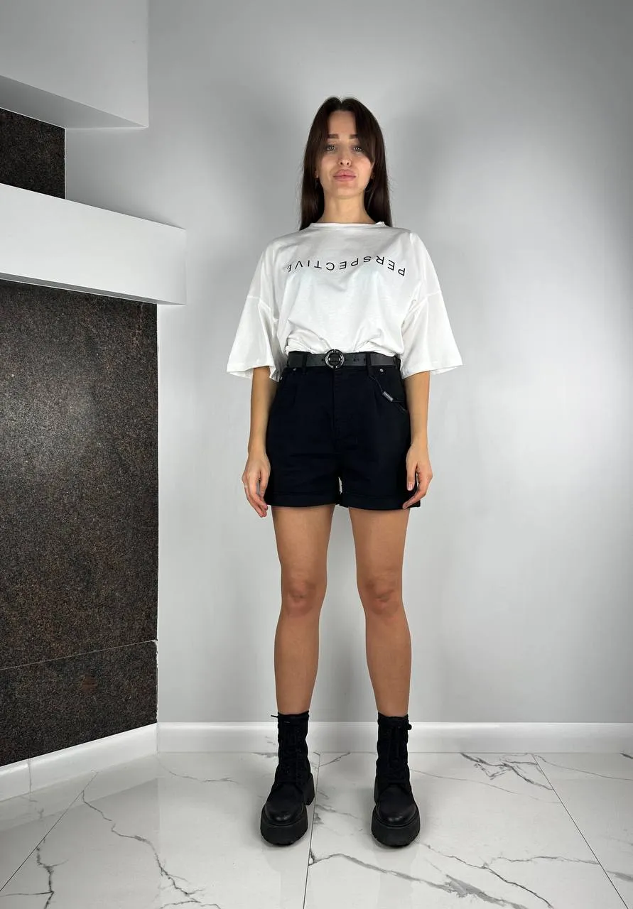 Black denim shorts