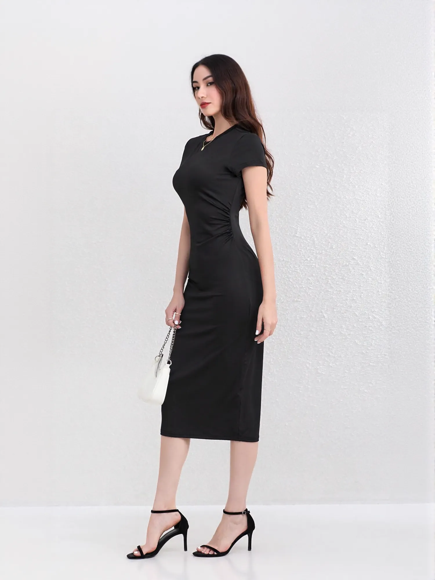 Black Half Sleeves Fitted Dress