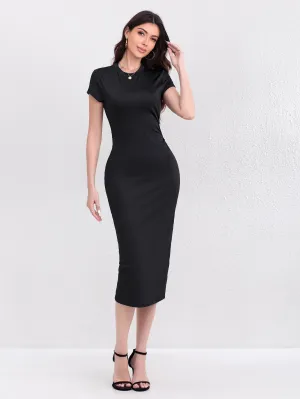 Black Half Sleeves Fitted Dress