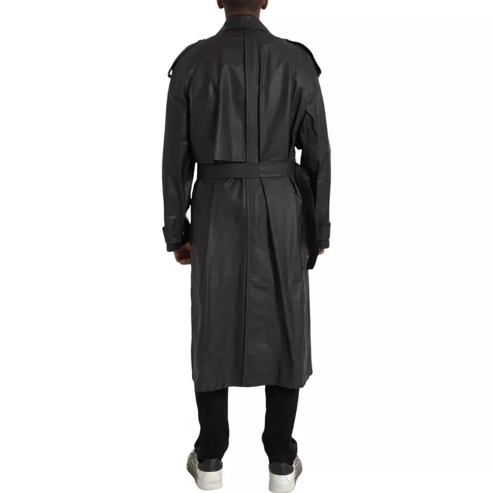 Black Leather Men Waterproof Trenchcoat Jacket