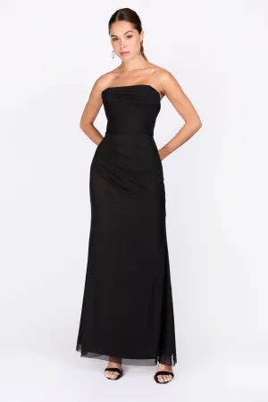 Black Mesh Bandeau Maxi Dress - Black