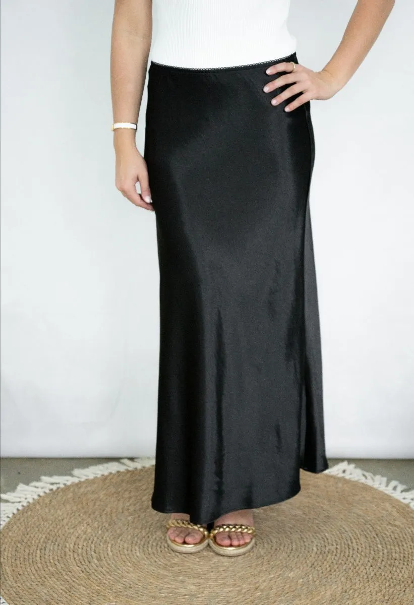 Black Satin Maxi Skirt