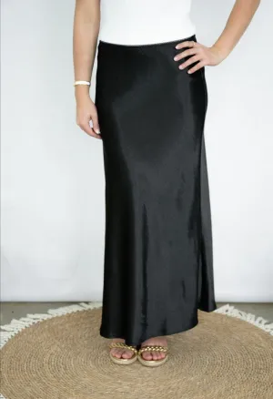 Black Satin Maxi Skirt