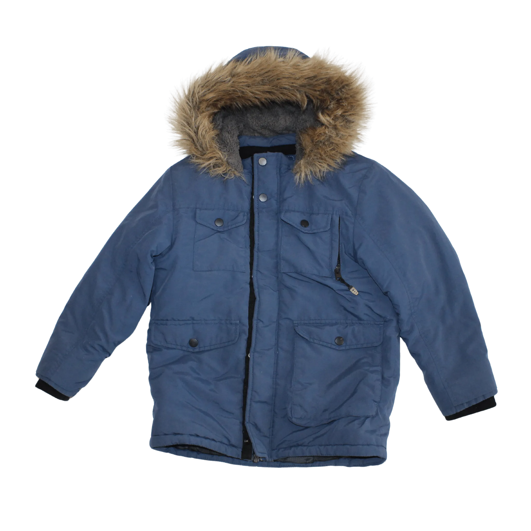 Blue Faux Fur Hood Coat