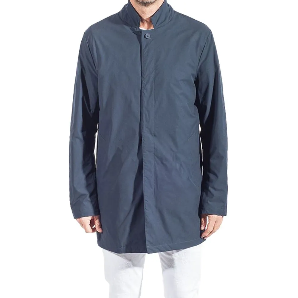 Blue Recycled Polyester Men Trench Coat