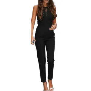 Bodycon Jumpsuits Fashion Womens Sleeveless Lace Patchwork Rompers Playsuits Black Wine Red Plus Size XS-4XL