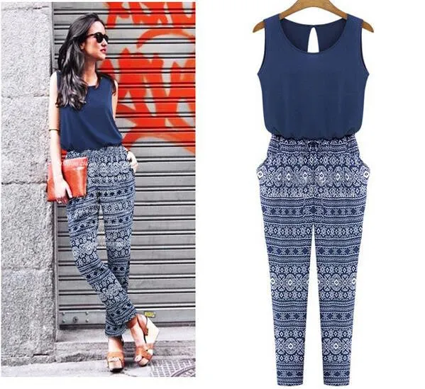 Boho Women Jumpsuits Summer Sleeveless Pencil Long Print Jumpsuit Bodysuit Women Bodycon Ladies Overalls Monos for Women