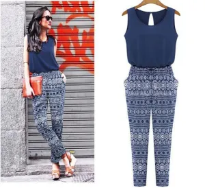 Boho Women Jumpsuits Summer Sleeveless Pencil Long Print Jumpsuit Bodysuit Women Bodycon Ladies Overalls Monos for Women