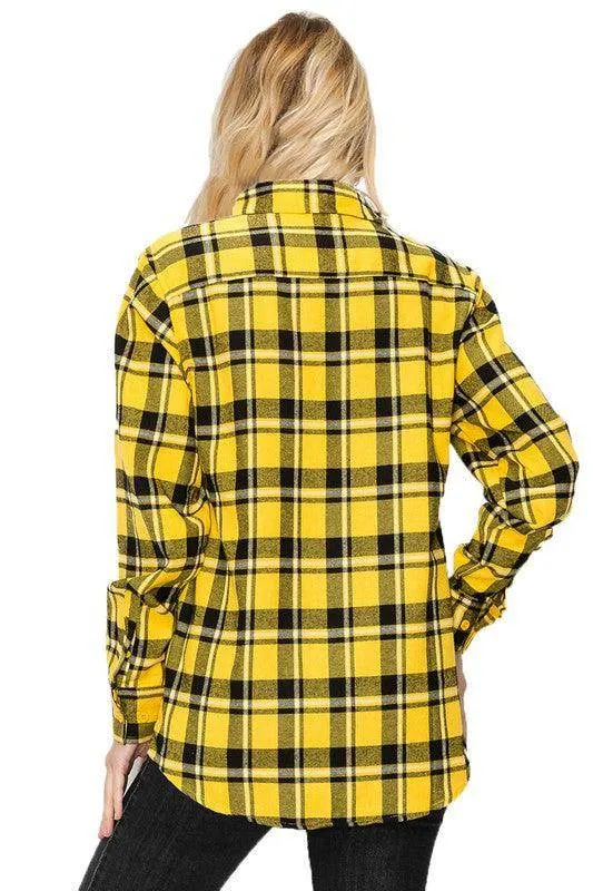 Boyfriend Fit Shirt Checker Plaid Flannel Long Sleeve
