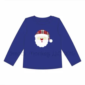 Boy's applique "PLAID SANTA" royal blue long sleeve knit shirt (12m)