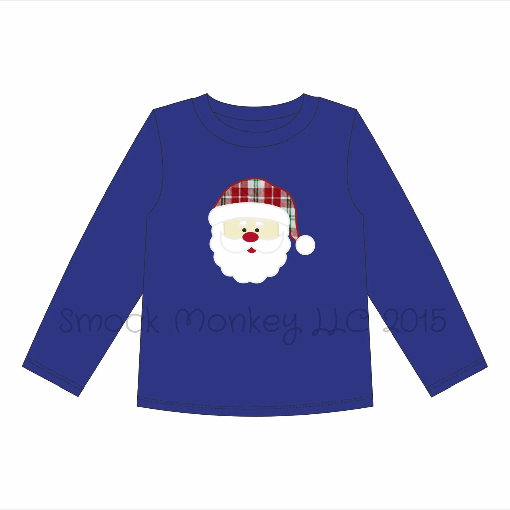 Boy's applique "PLAID SANTA" royal blue long sleeve knit shirt (12m)