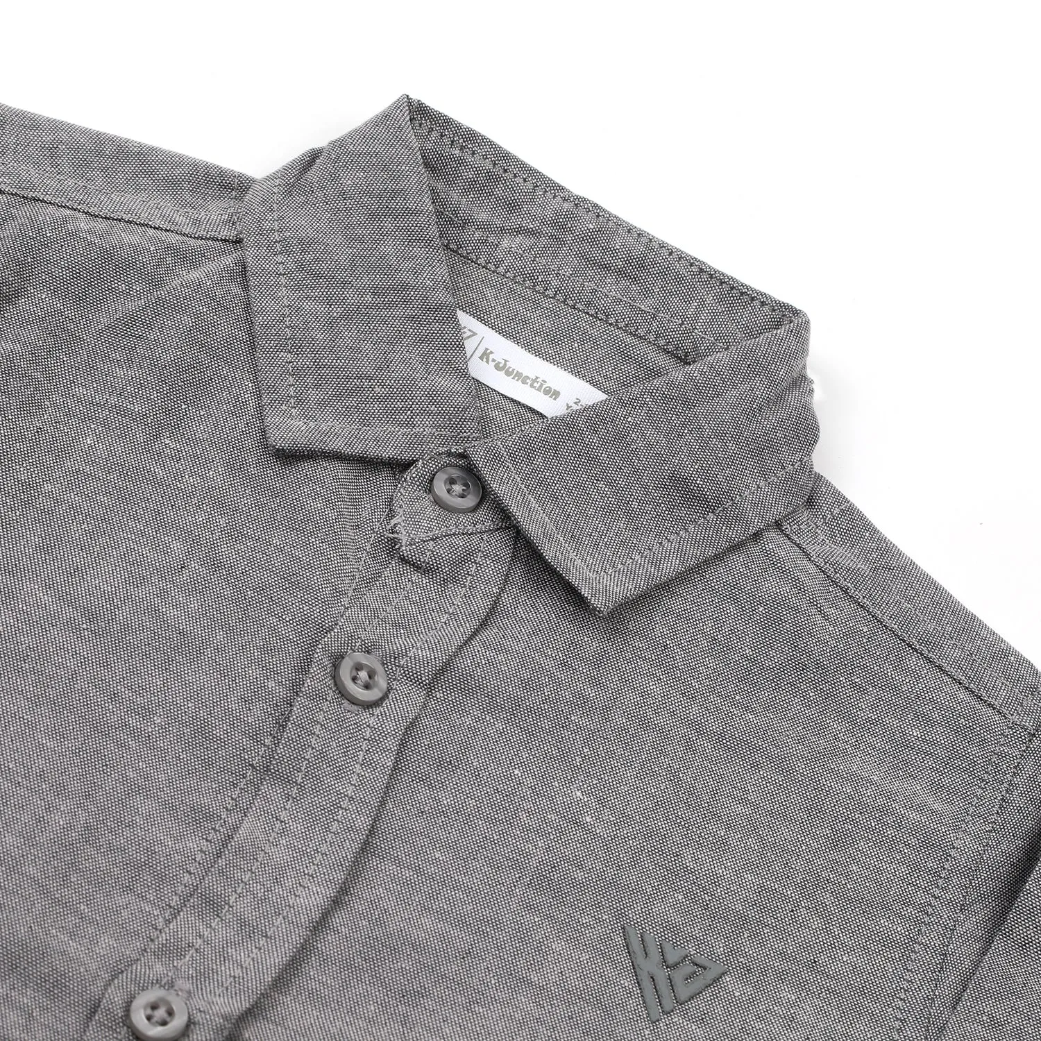 Boys Chambray Casual Full Sleeves Shirt - Dark Grey