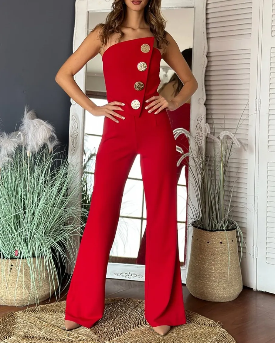 Braided Irregular Wide-Legged Jumpsuits