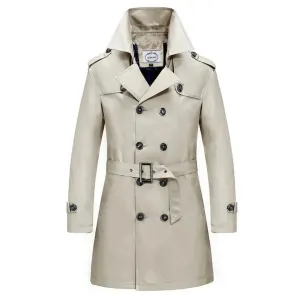 British Style Men's Long Trench Coats with Belt Fashion Slim Windbreak Overcoat Male Double Breasted Jackets