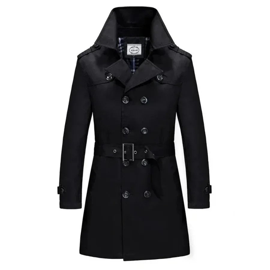 British Style Men's Long Trench Coats with Belt Fashion Slim Windbreak Overcoat Male Double Breasted Jackets